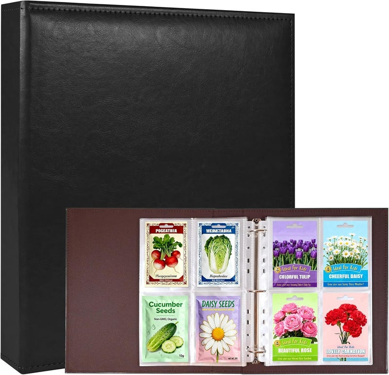 Zofly A4 3 Ring Binder Garden Seeds Storage Album with 30 Pcs 3.5x5” Seed Packet Sleeves, PU Leather Hardcover Organization Book for Seed Packet，Photo, Index Card，240 Top Loading Pockets Capacity - Image 1